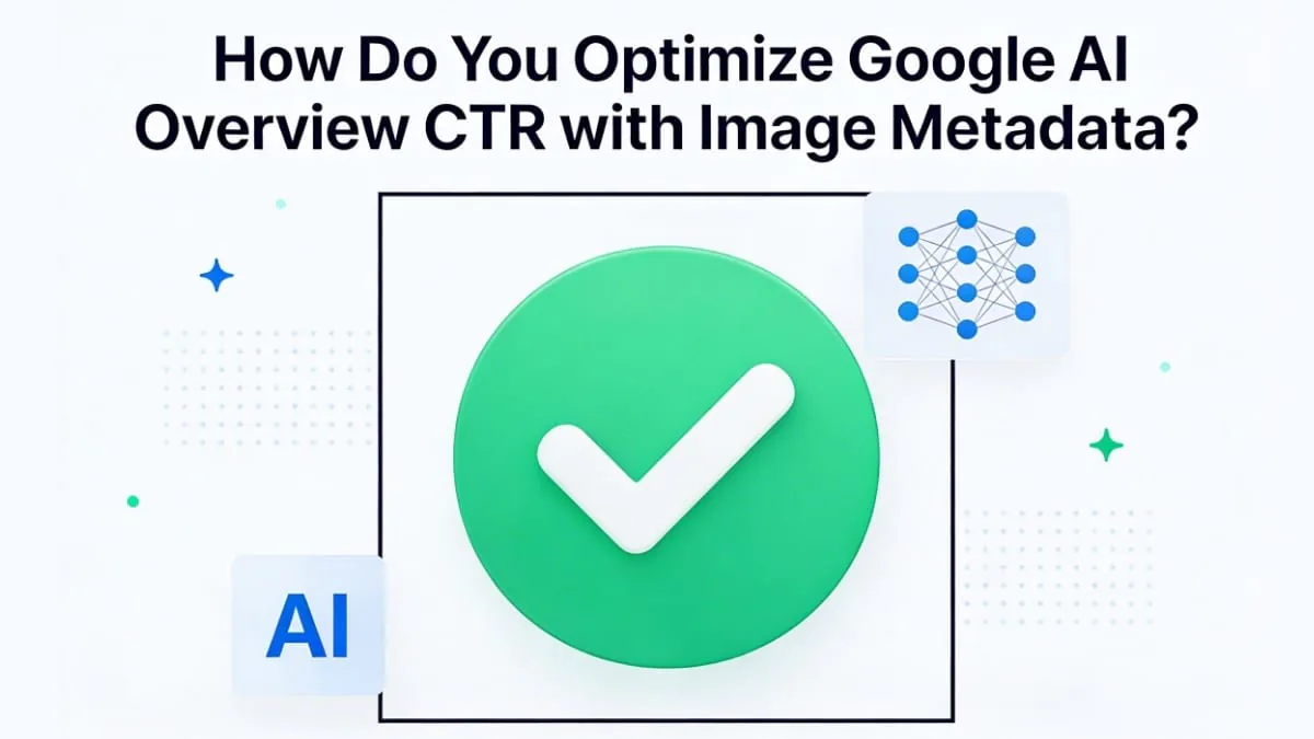 Google AI Overview image metadata guide with a selected thumbnail and approval check